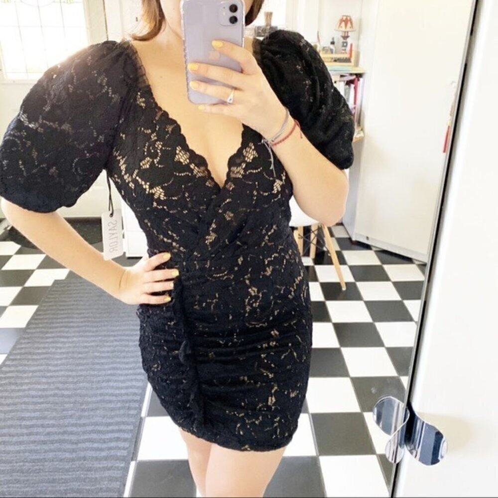 SAYLOR balloon sleeves black lace mini dress S NWT